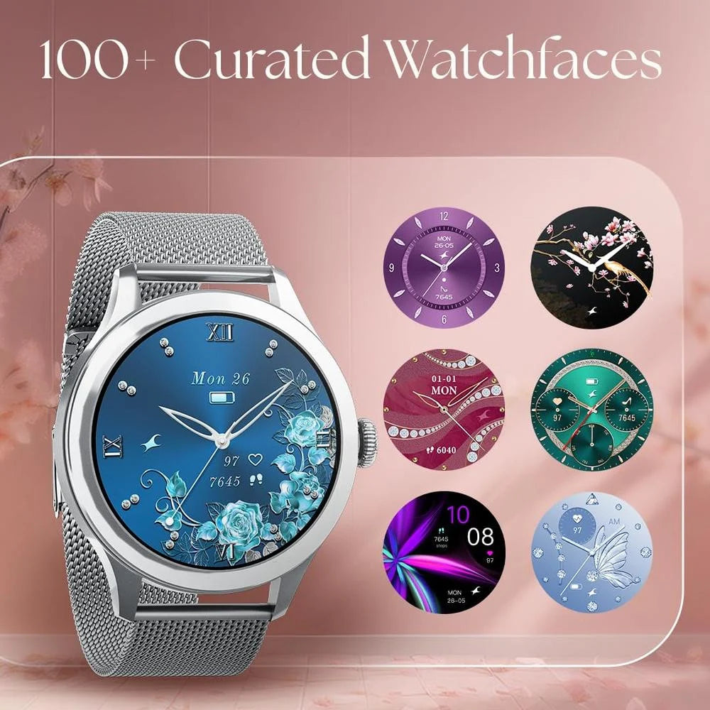 Titan Fastrack Vybe Women's Smart Watch 1.19" Amoled Round Health Suite Women's Health Bt Calling Metal Rose Gold