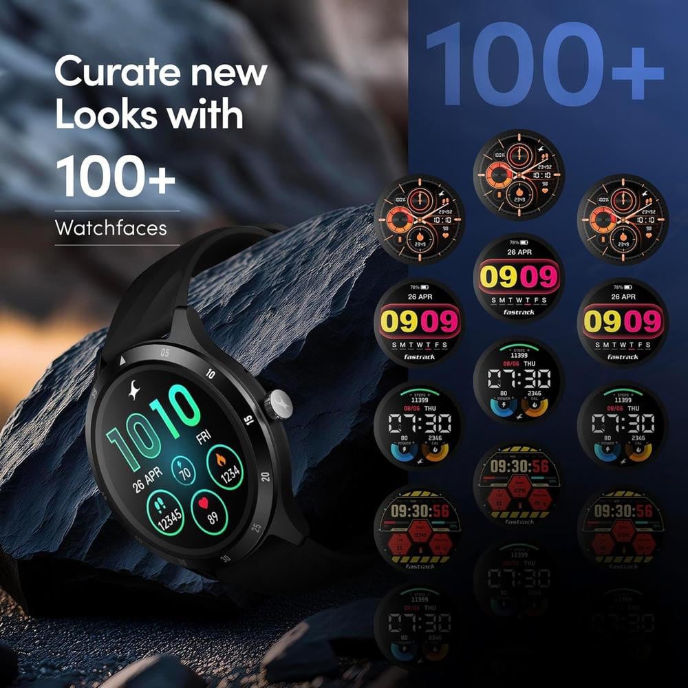 Titan Fastrack Jupiter Flex Black Smart Watch 1.38 Inch Ultravu Round Display Bluetooth Calling Health Suite AOD