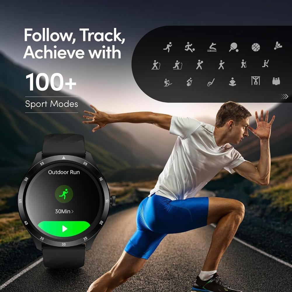 Titan Fastrack Jupiter Flex Black Smart Watch 1.38 Inch Ultravu Round Display Bluetooth Calling Health Suite AOD