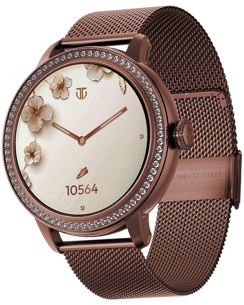 Titan Valerie Women's Smart Watch 1.2" Amoled Round Ss Case Mesh + Silicone Strap Women's Health Suite Skin Temp. Sensor Bt Calling Aod Brown