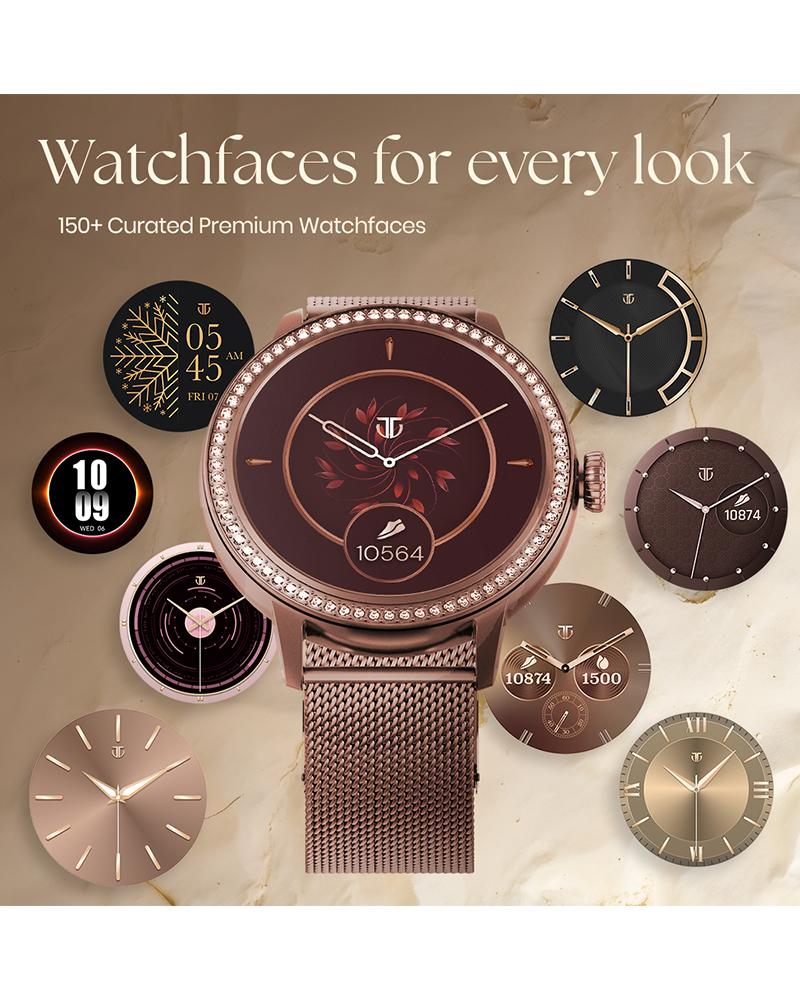 Titan Valerie Women's Smart Watch 1.2" Amoled Round Ss Case Mesh + Silicone Strap Women's Health Suite Skin Temp. Sensor Bt Calling Aod Brown