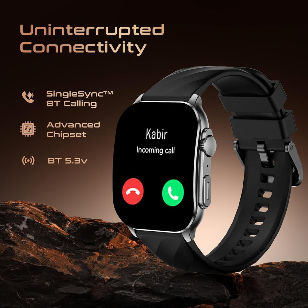 Titan Fastrack Horizon S1 Smart Watch 1.96" Amoled Arched Display, Functional Crown, Bt Calling, Health Suite,  Gun Metal Case Black Silicone Strap