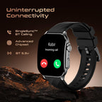 Titan Fastrack Horizon S1 Smart Watch 1.96" Amoled Arched Display, Functional Crown, Bt Calling, Health Suite,  Gun Metal Case Black Silicone Strap