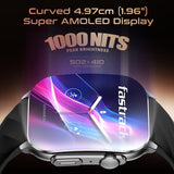 Titan Fastrack Horizon S1 Smart Watch 1.96" Amoled Arched Display, Functional Crown, Bt Calling, Health Suite,  Gun Metal Case Black Silicone Strap