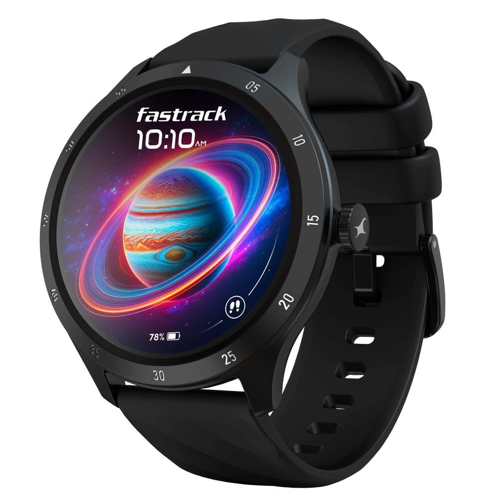 Titan Fastrack Jupiter Flex Black Smart Watch 1.38 Inch Ultravu Round Display Bluetooth Calling Health Suite AOD