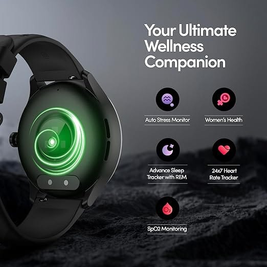 Titan Fastrack Jupiter Flex Black Smart Watch 1.38 Inch Ultravu Round Display Bluetooth Calling Health Suite AOD